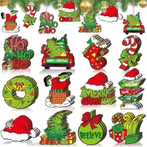 12pcs Green Haired Monster Wooden Pendant Christmas Party Christmas Tree Decoration and Other Scene Decorations