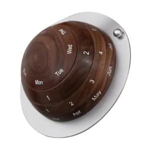 Vintage Perpetual Desktop Calendar Natural Wood Grain Rotatable Date Planner for Workspace Home Decor Manual Rotation Design