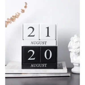 Wooden Manual Desktop Calendar Black Natural Wood Combination Office Home Desk Decoration Plaything Ornament Manual Calendar