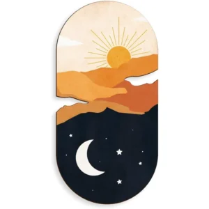 Kas Home Wooden Sun & Moon Wall Art - Boho Sunrise Landscapes, Nature Wilderness Decor, Minimalist Sculpture,Hanging for Office