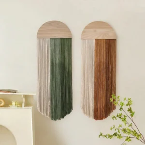 Half Moon Boho Handmade Wall Decor Colourful Macrame Wall Hangings With Natural Wood Wall Art for Bedroom Living Room Decoration
