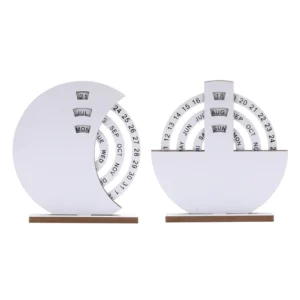 594F Natural Wooden Manual Rotating Annual Calendar Desktop Ornament Creative Traditional Design for Home Office Decoration